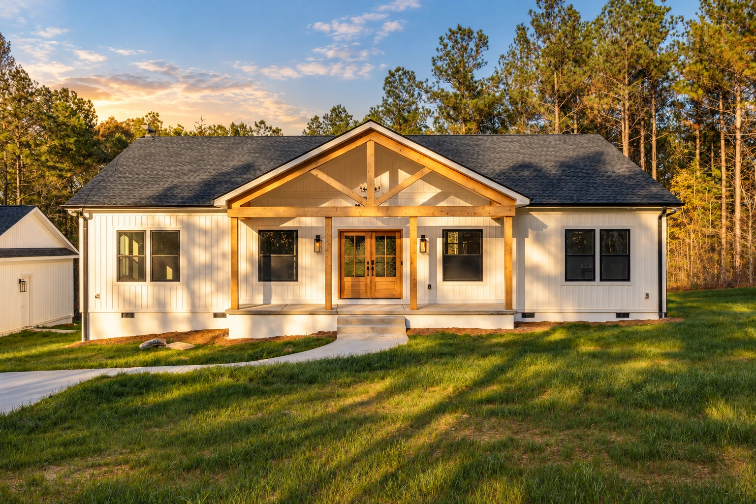 Timber entrance at a completed home